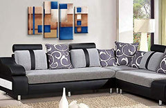 LR Abstract Wall Art Canvas Picture Blue Cream Squares Checks Home Framed Split Print Ready to Hang