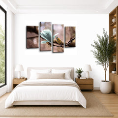 LR Floral Wall Art Picture – Grey & Duck Egg Framed 4 Panel Split Canvas Print | Ready to Hang | Modern Wall Art for Living Room, Bedroom & Office