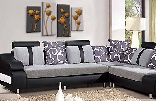 LR Orange Floral Rose Wall Art Picture Grey Abstract Flower Love Framed Split Panel Print Ready to Hang