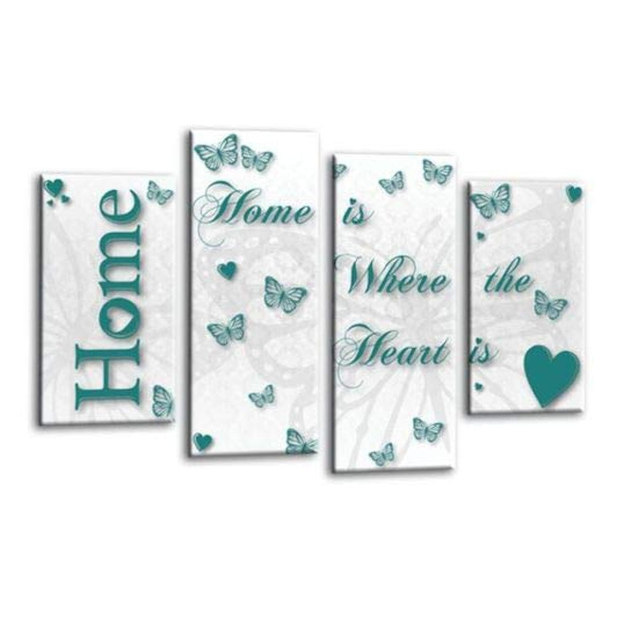 LR Love Wall Art Picture – Teal & White Quote Framed 4 Panel Split Canvas Print | Ready to Hang | Modern Wall Art for Living Room, Bedroom & Office