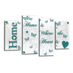 LR Love Wall Art Picture – Teal & White Quote Framed 4 Panel Split Canvas Print | Ready to Hang | Modern Wall Art for Living Room, Bedroom & Office