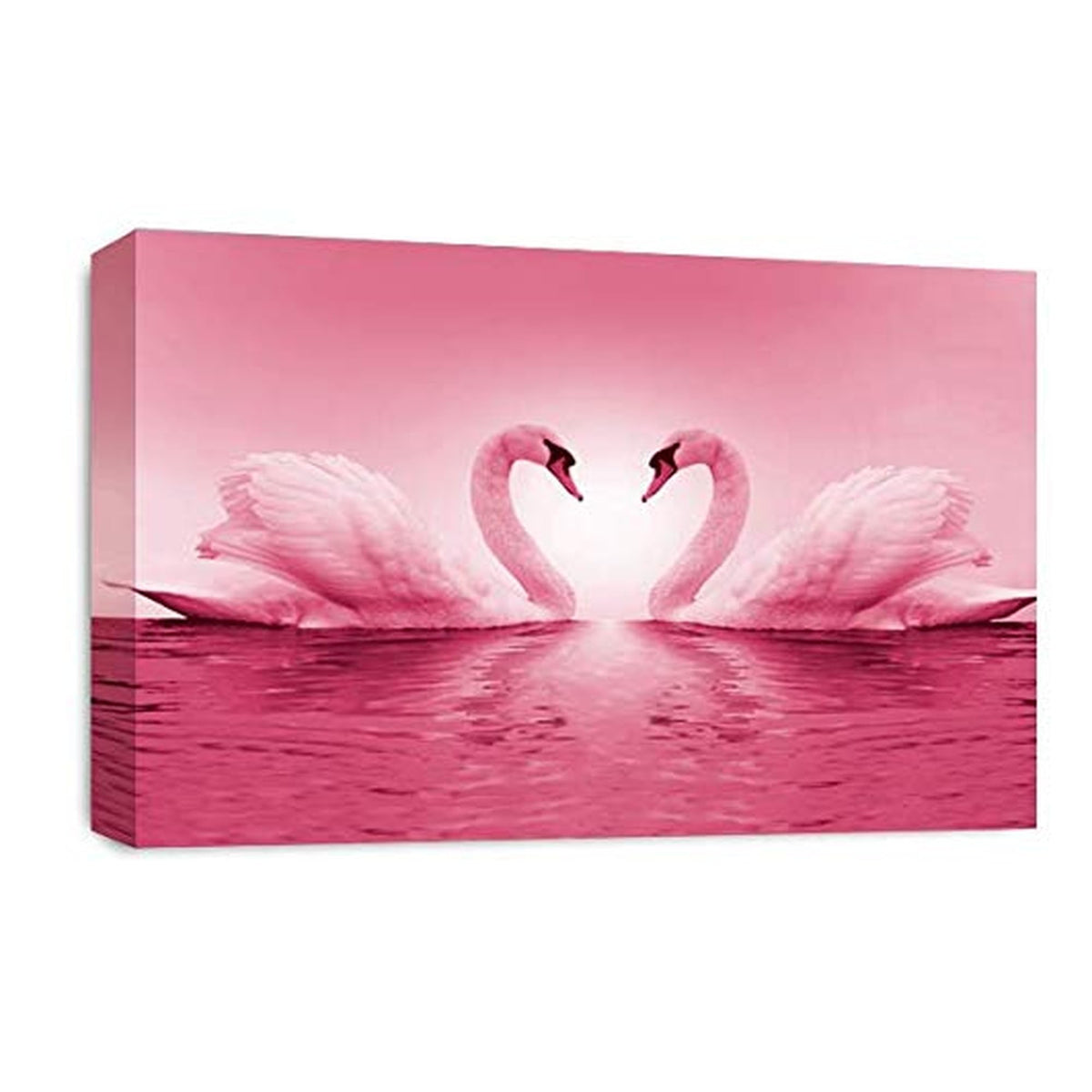 LR Love Heart Swans Wall Art Picture – Pink & White Framed Canvas Print | Ready to Hang | Modern Wall Art for Living Room, Bedroom & Office