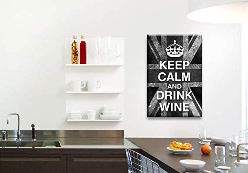 LR Keep Calm Wall Art Canvas Picture Drink Wine Grey White Union Jack Home Framed Panel Print Ready to Hang
