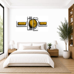 LR Abstract Wall Art Picture – Yellow, Black & White Modern Framed 4 Panel Split Canvas Print | Ready to Hang | Modern Wall Art for Living Room, Bedroom & Office