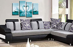 LR Love Swans Wall Art Picture Teal White Heart Home Framed Split Panel Canvas Print