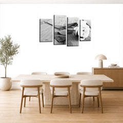 LR White Rose Floral Wall Art Picture Framed 4 Panel Split Canvas Print | Ready to Hang | Modern Wall Art for Living Room, Bedroom & Office