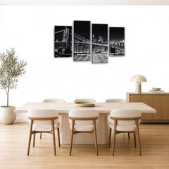 LR New York Skyline Wall Art Picture Framed 4 Panel Split Canvas Print | Ready to Hang | Modern Wall Art for Living Room, Bedroom & Office