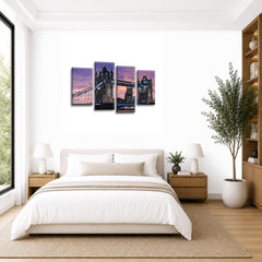LR London City Wall Art Picture – Cityscape Framed 4 Panel Split Canvas Print | Ready to Hang | Modern Wall Art for Living Room, Bedroom & Office