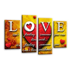 LR Love Quote Wall Art Picture – Red & Yellow Framed 4 Panel Split Canvas Print | Ready to Hang | Modern Wall Art for Living Room, Bedroom & Office