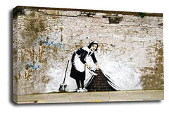 LR Banksy Maid Sweeping Art Print Cleaning Carpet Framed Canvas Wall Picture Ready to Hang