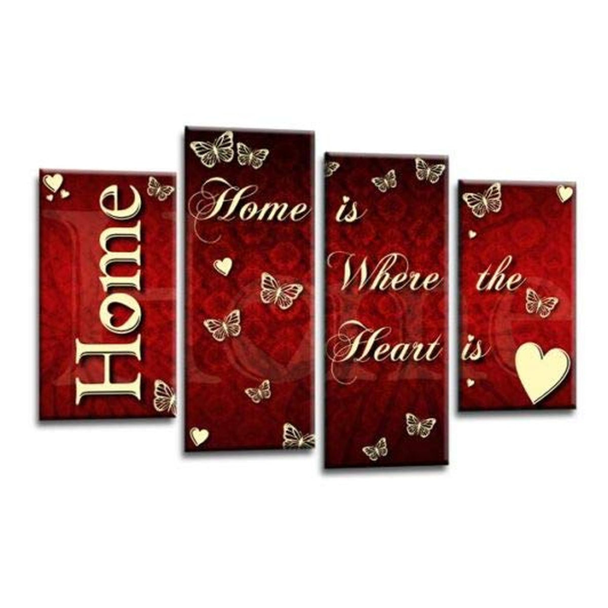 LR Love Wall Art Picture – Red & Cream Quote Framed 4 Panel Split Canvas Print | Ready to Hang | Modern Wall Art for Living Room, Bedroom & Office