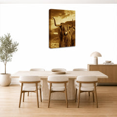 LR Highland Cow Stag Wall Art Picture – Cream & Brown Framed Canvas Print | Ready to Hang | Modern Wall Art for Living Room, Bedroom & Office