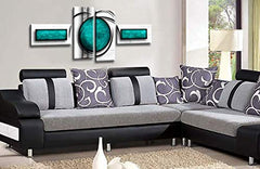 LR Abstract Stripes Wall Art Picture Teal Grey Circles Framed Split Panel Canvas Print Ready to Hang