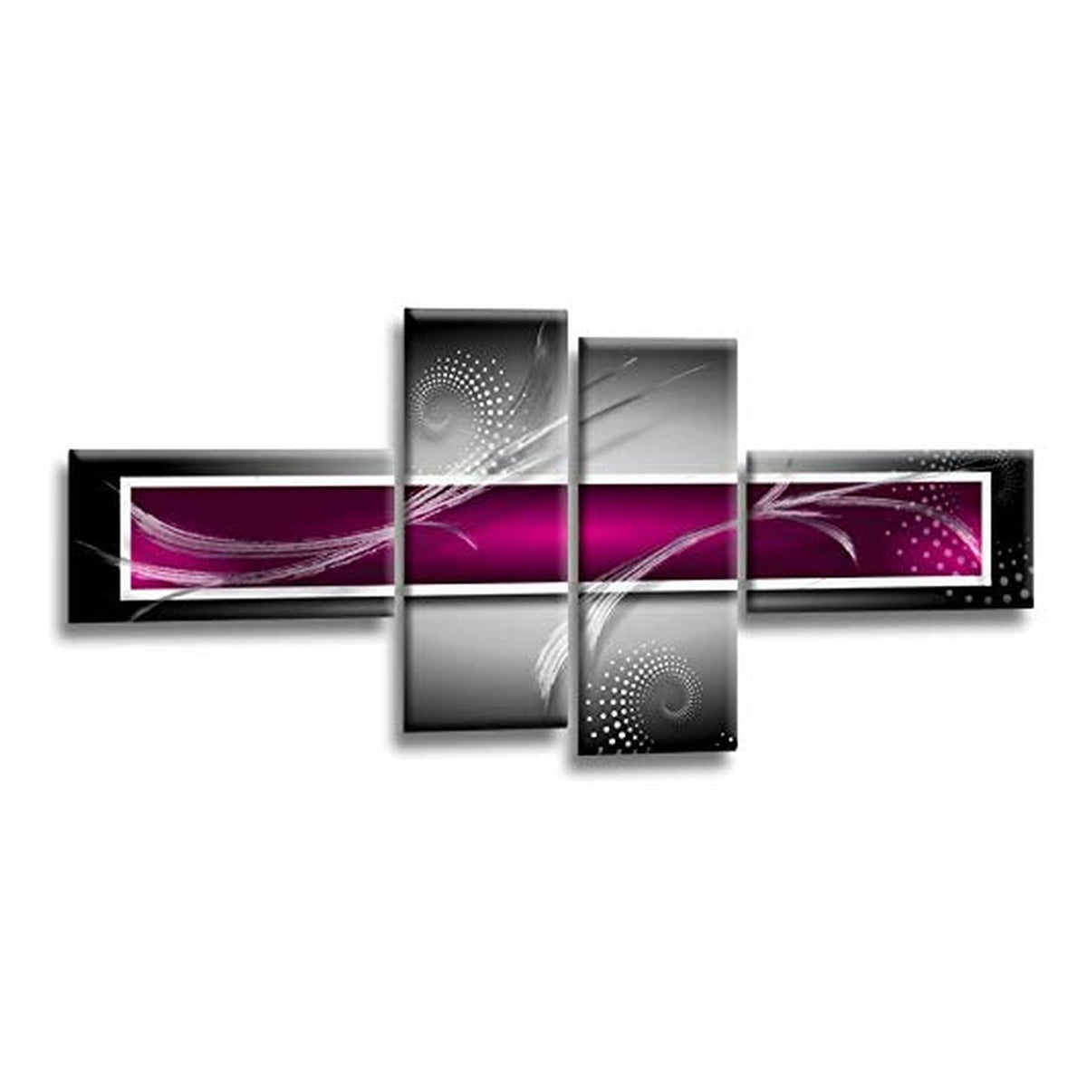 LR Abstract Wall Art Picture – Purple, Black & White Modern Framed 4 Panel Split Canvas Print | Ready to Hang | Modern Wall Art for Living Room, Bedroom & Office
