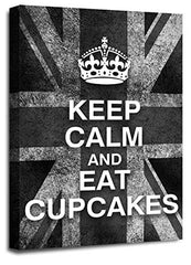 LR Keep Calm Wall Art Canvas Picture Eat Cupcakes Grey White Union Jack Home Framed Panel Print Ready to Hang