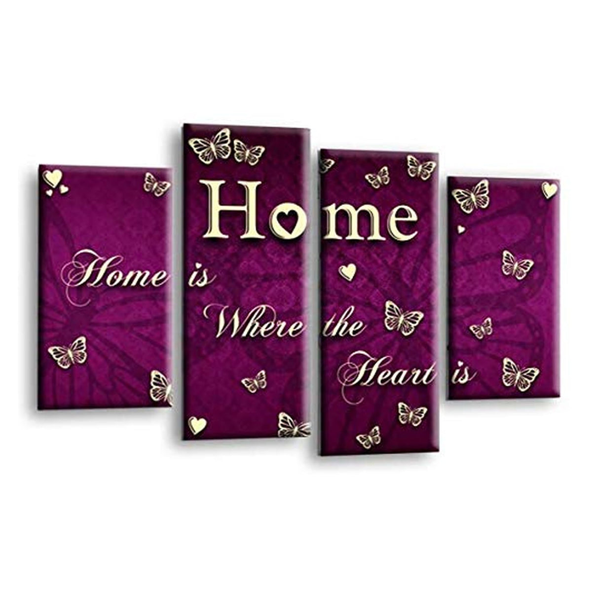 LR Love Quote Home Wall Art Picture – Purple & Cream Framed 4 Panel Split Canvas Print | Ready to Hang | Modern Wall Art for Living Room, Bedroom & Office