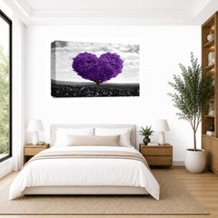 LR Floral Love Heart Tree Wall Art Picture – Purple & Grey Framed Canvas Print | Ready to Hang | Modern Wall Art for Living Room, Bedroom & Office