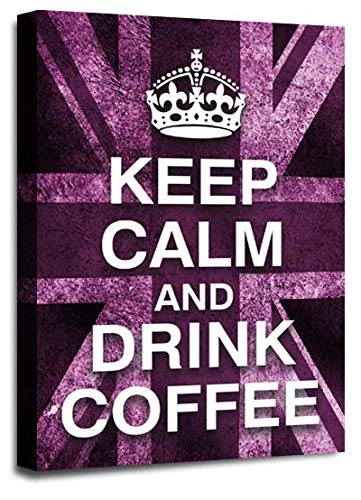 LR Keep Calm Wall Art Canvas Picture Drink Coffee Purple White Union Jack Home Framed Panel Print Ready to Hang