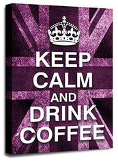 LR Keep Calm Wall Art Canvas Picture Drink Coffee Purple White Union Jack Home Framed Panel Print Ready to Hang