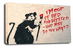 LR Framed Banksy Rat Canvas Wall Art Grey White Student Peace Love Picture Print Ready to Hang