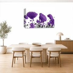 LR Floral Poppy Rose Wall Art Picture – Purple & White Framed Canvas Print | Ready to Hang | Modern Wall Art for Living Room, Bedroom & Office
