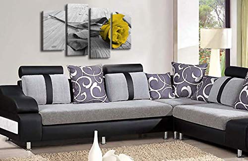 LR Floral Mustard Rose Wall Art Picture White Grey Flower Love Framed Split Canvas Panel Print
