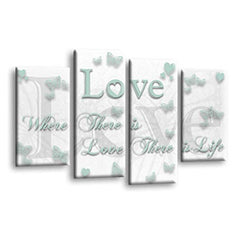 LR Love Quote Wall Art Picture – White & Duck Egg Framed 4 Panel Split Canvas Print | Ready to Hang | Modern Wall Art for Living Room, Bedroom & Office
