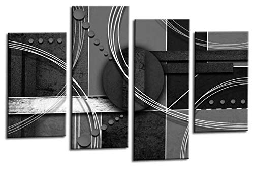 LR Abstract Wall Art Canvas Picture Black White Grey Circles Home Framed Split Panel Print Ready to Hang
