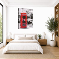 LR London Red Phone Box Wall Art Picture – Cityscape Framed Canvas Print | Ready to Hang | Modern Wall Art for Living Room, Bedroom & Office