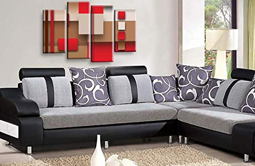 LR Red Abstract Wall Art Picture Cream Squares Checks Framed Canvas Split Print Ready to Hang