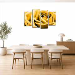 LR Floral Wall Art Picture – Orange Framed 4 Panel Split Canvas Print | Ready to Hang | Modern Wall Art for Living Room, Bedroom & Office