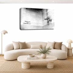 LR Banksy CCTV Camera Wall Art Picture – Grey & White Graffiti Art Framed Canvas Print | Ready to Hang | Modern Wall Art for Living Room, Bedroom & Office