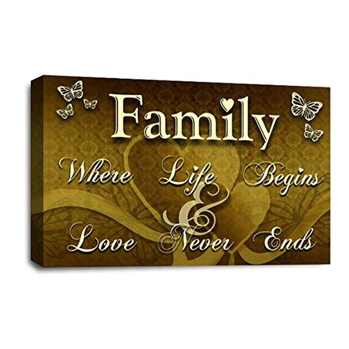 LR Family Love Quote Wall Art Picture – Cream & Brown Framed Canvas Print | Ready to Hang | Modern Wall Art for Living Room, Bedroom & Office