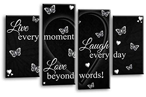 LR Love Laugh Quote Wall Art Picture Black Grey White Live Heart Framed Canvas Split Panel Print