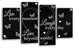 LR Love Laugh Quote Wall Art Picture Black Grey White Live Heart Framed Canvas Split Panel Print