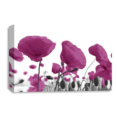LR Floral Poppy Rose Wall Art Picture – Purple, White & Plum Framed Canvas Print | Ready to Hang | Modern Wall Art for Living Room, Bedroom & Office