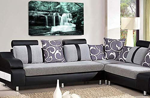 LR Duck Egg Waterfall Canvas Wall Art Picture Forest Landscape Grey White Framed Print Ready to Hang