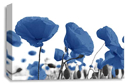 LR Floral Rose Wall Art Picture – Blue & White Framed Canvas Print | Ready to Hang | Modern Wall Art for Living Room, Bedroom & Office
