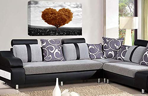 LR Floral Love Heart Tree Wall Art Picture Brown Grey Abstract Flower Landscape Framed Print Ready to Hang