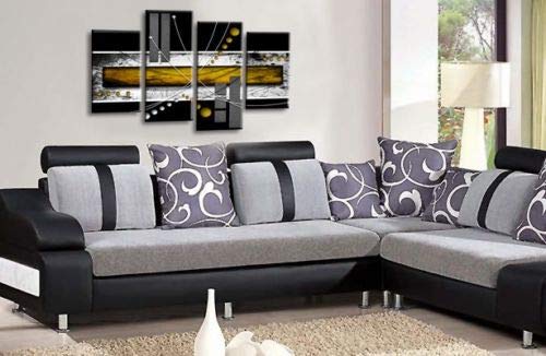 LR Black White Abstract Canvas Art Picture Yellow Squares Checks Love Home Split Wall Panel Print