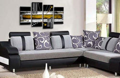 LR Black White Abstract Canvas Art Picture Yellow Squares Checks Love Home Split Wall Panel Print