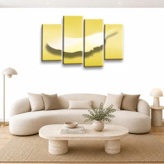 LR Abstract Wall Art Picture – Grey, Yellow & White Modern Framed 4 Panel Split Canvas Print | Ready to Hang | Modern Wall Art for Living Room, Bedroom & Office