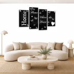 LR Love Quote Home Wall Art Picture – Black & White Framed 4 Panel Split Canvas Print | Ready to Hang | Modern Wall Art for Living Room, Bedroom & Office