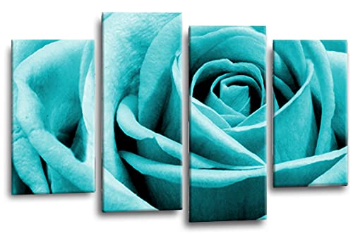 LR Floral Teal Rose Wall Art Picture Love Flower Home Canvas Split Panel Print Framed Ready to Hang