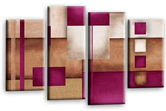 LR Purple Abstract Wall Art Picture Cream Squares Checks Framed Canvas Split Print Ready to Hang