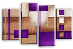 LR Abstract Wall Art Print Purple Cream Squares Checks Framed Canvas Split Picture Ready to Hang