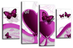 LR Butterfly Heart Wall Art Picture Love Purple White Framed Split Canvas Panel Print