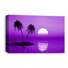 LR Sunset Beach Wall Art Picture – Purple Seascape Framed Canvas Print | Ready to Hang | Modern Wall Art for Living Room, Bedroom & Office