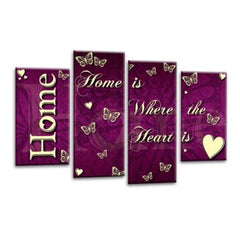 LR Home Love Quote Wall Art Picture – Purple & Cream Framed 4 Panel Split Canvas Print | Ready to Hang | Modern Wall Art for Living Room, Bedroom & Office