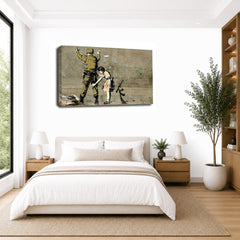 LR Banksy Girl Soldier Wall Art Picture – Grey & White Graffiti Art Framed Canvas Print | Ready to Hang | Modern Wall Art for Living Room, Bedroom & Office